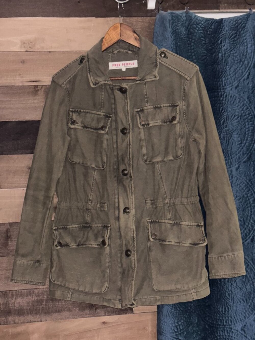 Free People Women's XS Military Green Cinch Waist Cotton Utility Field Jacket